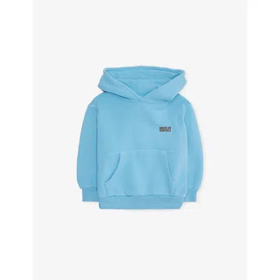 American Vintage Kids' Bleu Ciel Vintage Logo-print Kangaroo-pocket Cotton Hoodie 3 - 13 In Blue