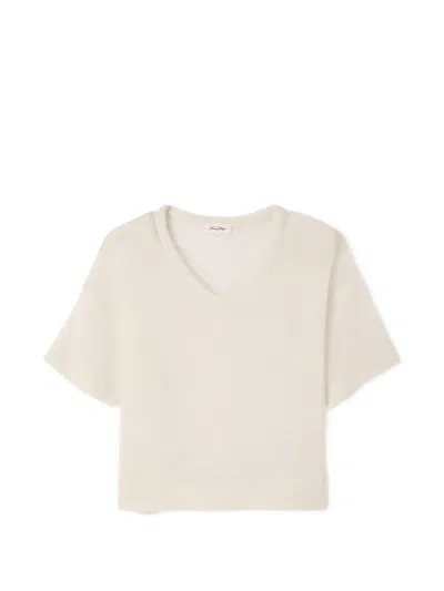 American Vintage Bodyrow Short-sleeved V-neck Knitted Wool Shirt In Neutral