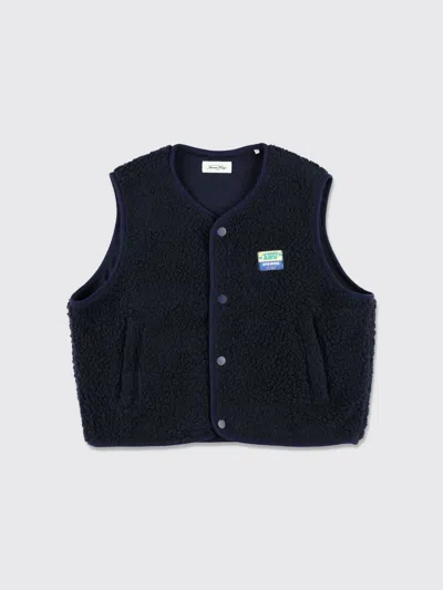 American Vintage Kids'  Boy's Recycled Fleece Gilet With Crew Neck In Blue