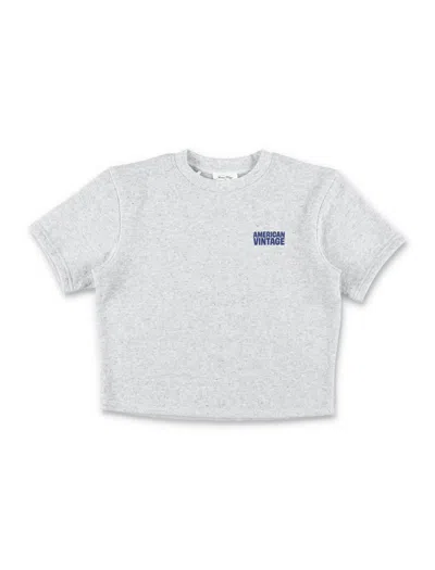American Vintage Boy's Short Sleeve Bouclé Terry Sweatshirt With Chest Logo In Grigio
