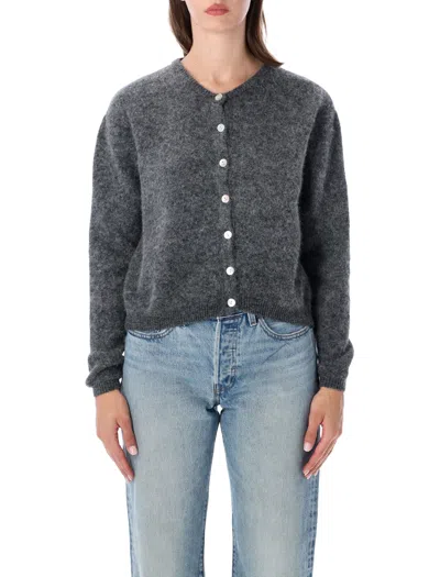 American Vintage Button-front Fuzzy Knit Cardigan In Grigio