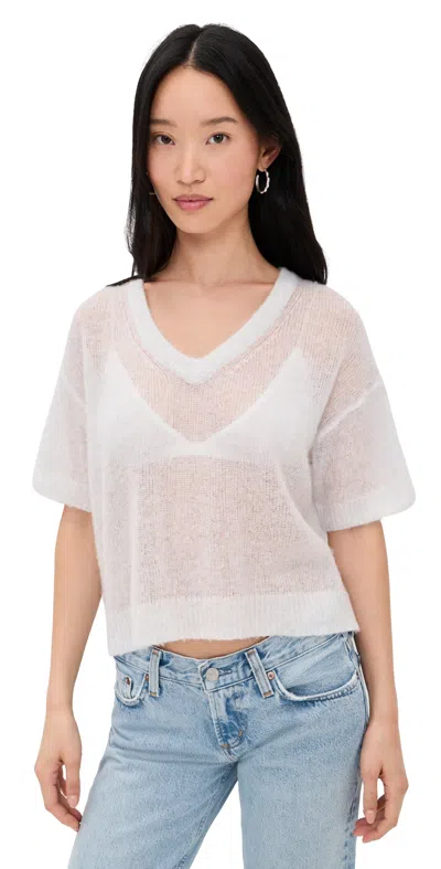 American Vintage Cashmere Short Sleeve V Neck Tee Polaire Chine In White