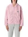 American Vintage Hooded Teddy Jacket Front Pockets In Pink