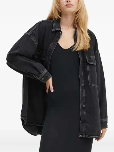 American Vintage Contrast-stitching Denim Shirt In Black