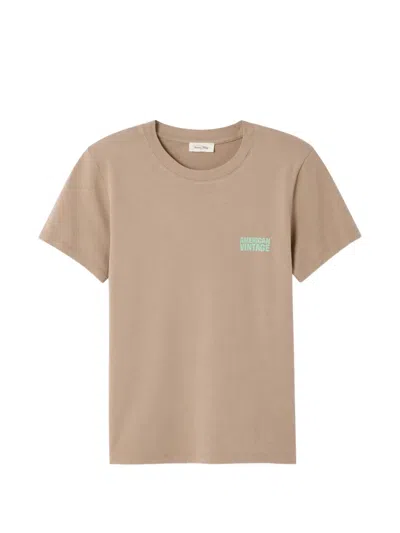 American Vintage Crew-neck Logo-detail T-shirt In Brown