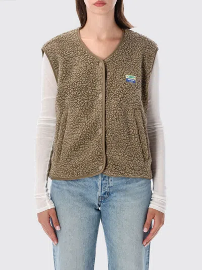 American Vintage Crewneck Padded Fleece Vest With Button Closure And Pockets In Brown