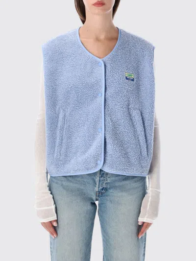 American Vintage Crewneck Padded Fleece Vest With Button Closure And Pockets In Blue