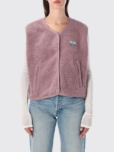American Vintage Crewneck Padded Fleece Vest With Button Closure And Pockets In Pink