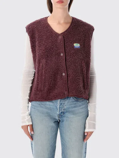 American Vintage Crewneck Padded Fleece Vest With Button Closure And Pockets In Burgundy
