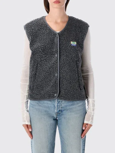 American Vintage Crewneck Padded Fleece Vest With Button Closure And Pockets In Gray