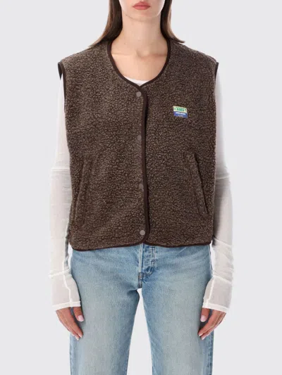 American Vintage Crewneck Padded Fleece Vest With Button Closure And Pockets In Brown