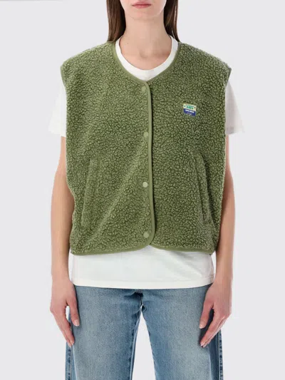 American Vintage Crewneck Padded Fleece Vest With Button Closure And Pockets In Green