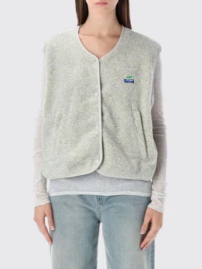 American Vintage Crewneck Padded Fleece Vest With Button Closure And Pockets In Neutral
