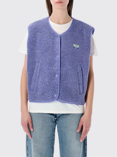 American Vintage Crewneck Padded Fleece Vest With Button Closure And Pockets In Blue