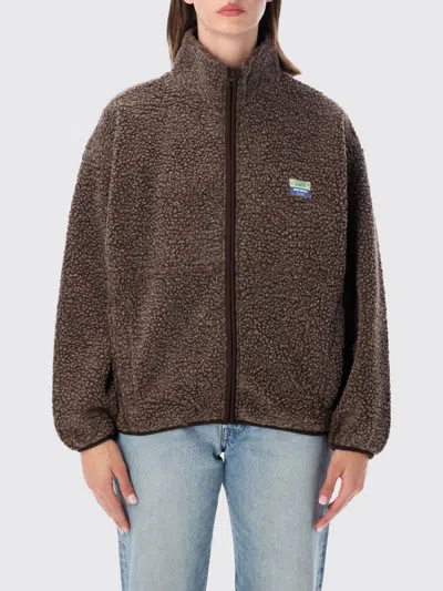 American Vintage Cropped Fleece Jacket With High Neck And Zip Closure In Brown