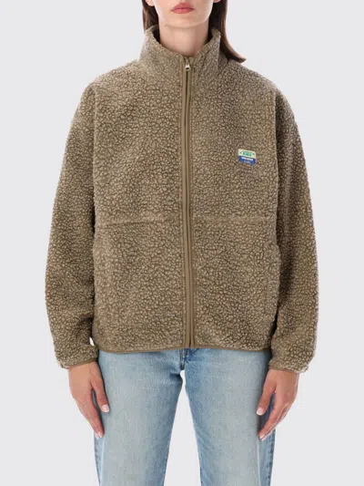 American Vintage Cropped Fleece Jacket With High Neck And Zip Closure In Brown