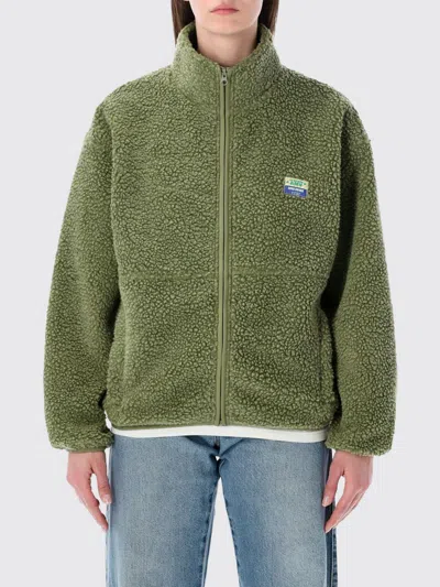 American Vintage Cropped Fleece Jacket With High Neck And Zip Closure In Green