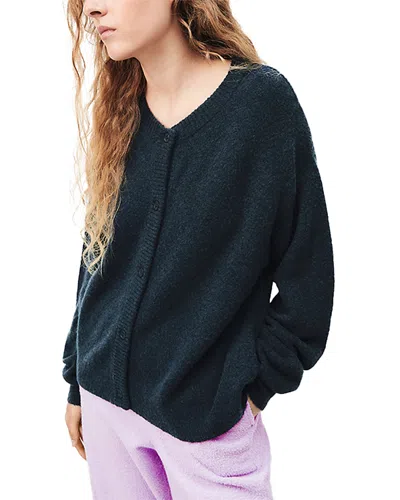 American Vintage Damsville Crewneck Cardigan In Navy Blue Chine Noir