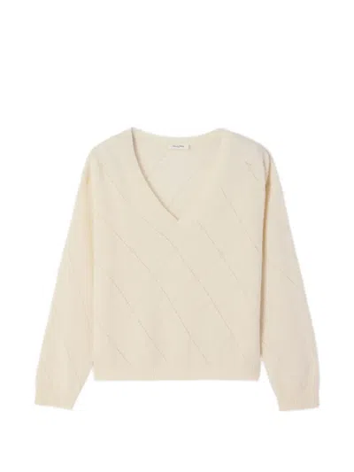 American Vintage Diamond-knit V-neck Sweater In Neutral