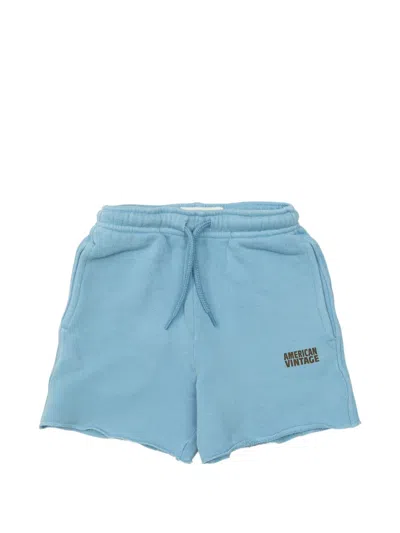 American Vintage Kids' Drawstring Raw-hem Casual Shorts In Blue