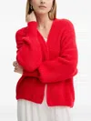 American Vintage East Balloon-sleeve Ribbed Cardigan In Red