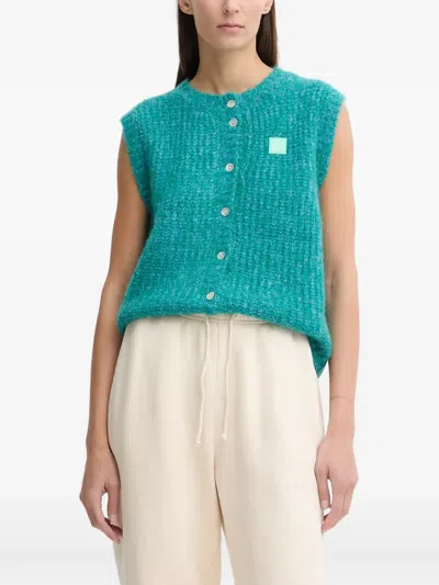 American Vintage East Button Patch Cardigan In Blue