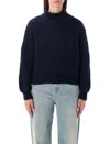 American Vintage High Neck Cropped Knitwear With Long Sleeves In Blue