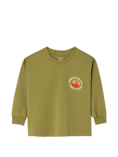 American Vintage Kids' Fizvalley Round-neck Print T-shirt In Green