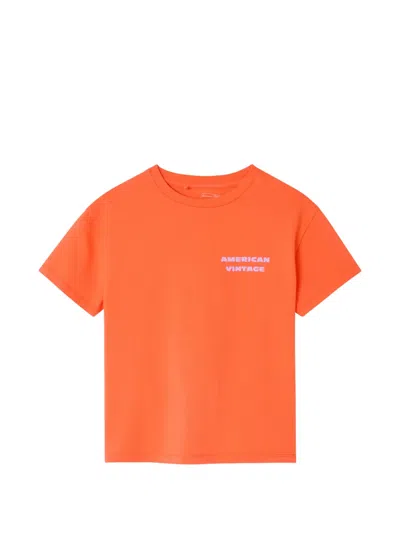 American Vintage Kids' Fizvalley Round-neck Print T-shirt In Orange