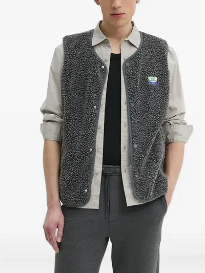 American Vintage Fleece-texture Button Gilet In Black