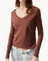 American Vintage Gamipy Long Sleeve V Neck T-shirt In Choco
