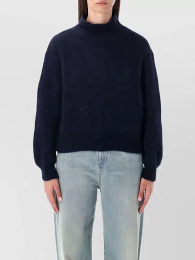 American Vintage High Neck Cropped Knitwear With Long Sleeves In Blue