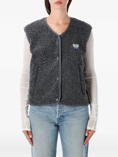 American Vintage Hoktown Fleece Logo-patch Gilet In Black
