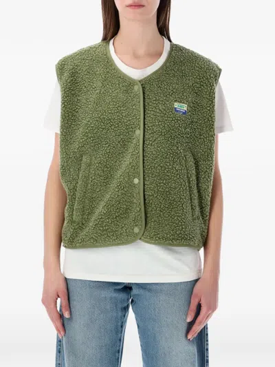 American Vintage Hoktown Fleece-texture Logo-patch Gilet In Green