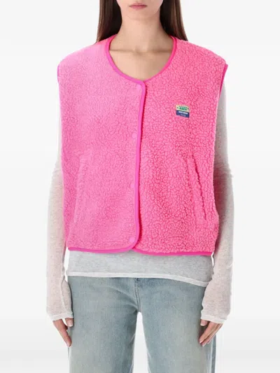 American Vintage Hoktown Fleece-texture Logo-patch Gilet In Pink