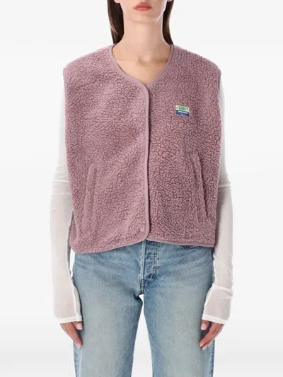 American Vintage Hoktown Fleece-texture Logo-patch Vest In Pink