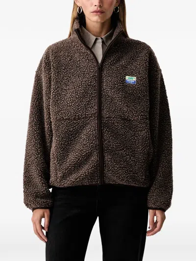 American Vintage Hoktown Fleece-texture Zip-up Jacket In Brown