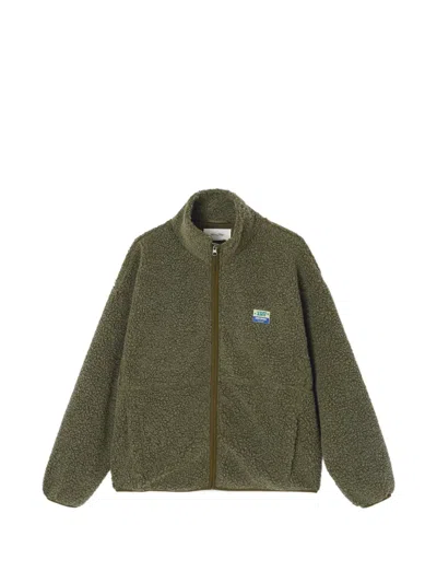 American Vintage Hoktown Shearling-effect Zip-up Bomber Jacket In Green