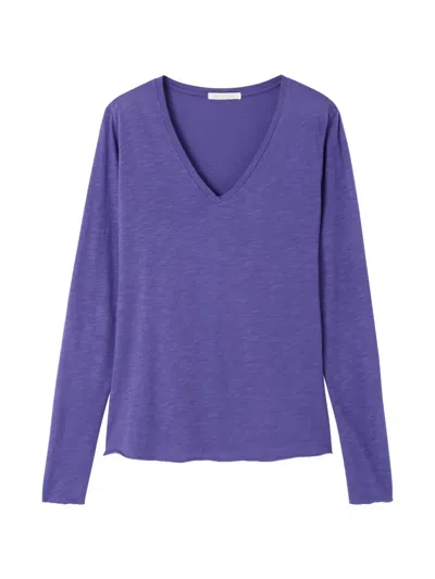 American Vintage Jacksonville Long-sleeved V-neck T-shirt In Purple