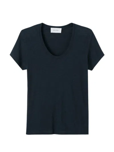 American Vintage Jacksonville Short Sleeves V Neck T-shirt In Blue