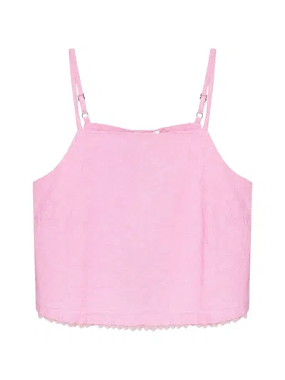 American Vintage Lace Trim Crop Top In Pink