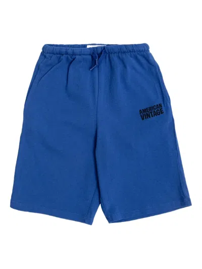 American Vintage Kids' Logo-print Elastic-waist Shorts In Blue