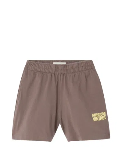 American Vintage Kids' Logo-detail Elasticated Shorts In Brown