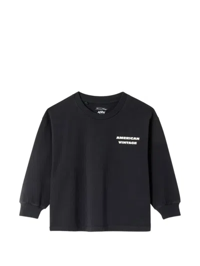 American Vintage Kids' Logo-print Long-sleeve T-shirt In Black