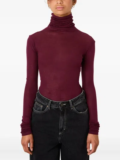 American Vintage Roll-neck Long-sleeve Massachusetts T-shirt In Purple