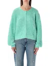 American Vintage Niby Cropped Mint Mohair Cardigan In Green