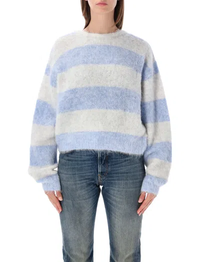 American Vintage Niby Mini Cropped Fluffy Knit Sweater With Crew Neck In Animal Print