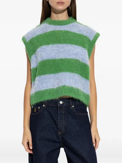 American Vintage Niby Striped-knit Vest In Green