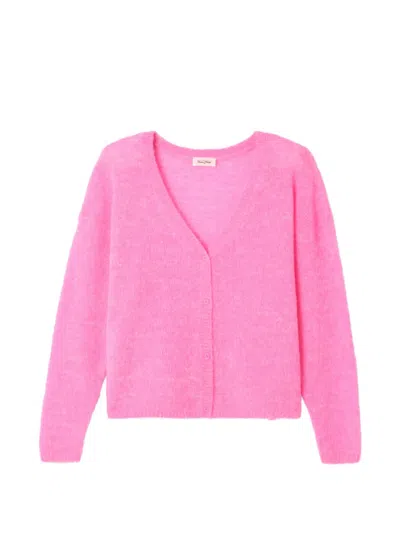 American Vintage Nuggy V-neck Long-sleeve Wool Cardigan In Pink