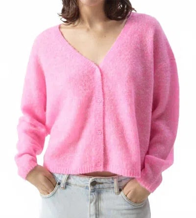American Vintage Nuggy V-neck Cardigan In Petunia Fluo Chine In Pink